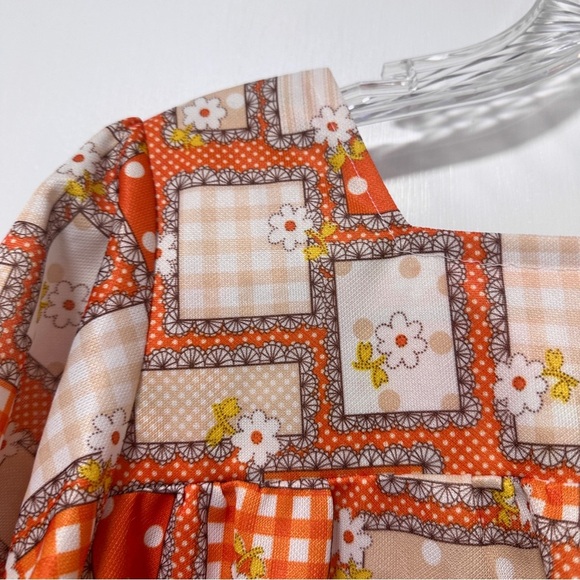Vintage 60s/70s Orange Floral Short Sleeve Top Retro Boxy Women’s Size XL Boho - Picture 11 of 16